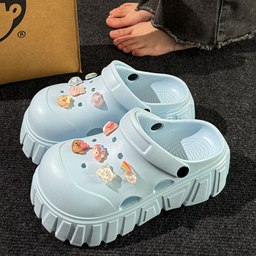 洞洞鞋女款夏季外穿2025新款厚底增高辦公室防滑防臭包頭半涼拖鞋