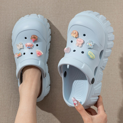 洞洞鞋女款夏季外穿2025新款厚底增高辦公室防滑防臭包頭半涼拖鞋