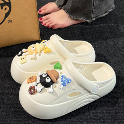 厚底洞洞鞋女款夏季外穿2025新款防滑沙灘卡通涼鞋eva踩屎感拖鞋