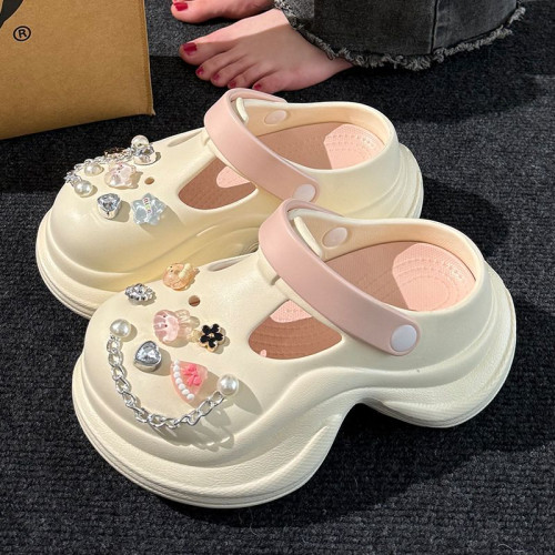 厚底洞洞鞋女款夏季eva防滑防臭海邊沙灘鞋可愛DIY外穿增高女涼拖 厚底洞洞鞋女款夏季eva防滑防臭海邊沙灘鞋可愛DIY外穿增高女涼拖