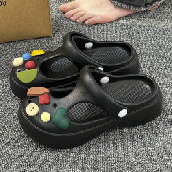 踩屎感洞洞鞋女夏季外穿2025新款eva防滑防臭沙灘包頭半拖鞋女士