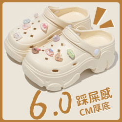 厚底洞洞鞋女款夏季外穿2025新款小個子增高超火沙灘包頭半涼拖鞋