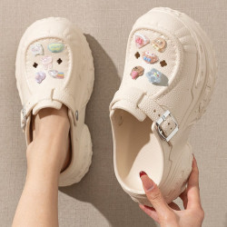 厚底增高洞洞鞋女夏季外穿2025新款海邊沙灘eva松糕兩穿涼拖鞋女