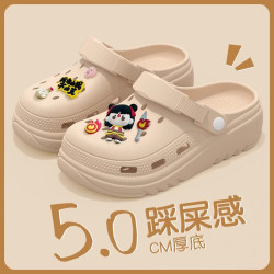 哪吒洞洞鞋女2025新款夏季外穿海邊沙灘防滑厚底包頭半涼拖鞋女士