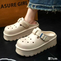 松糕厚底洞洞鞋女外穿2025新款春季增高一腳蹬包頭半拖勃肯涼拖鞋