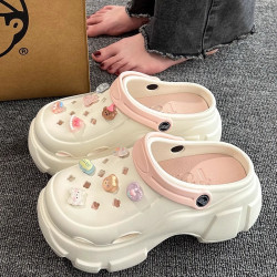 洞洞鞋女2025新款夏季外穿包頭半拖鞋增高厚底沙灘防滑防臭涼鞋女