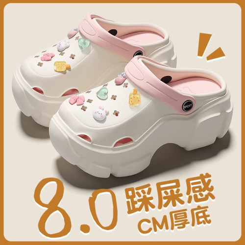 洞洞鞋女2025新款夏季外穿包頭半拖鞋增高厚底沙灘防滑防臭涼鞋女 洞洞鞋女2025新款夏季外穿包頭半拖鞋增高厚底沙灘防滑防臭涼鞋女