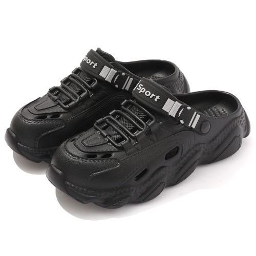 運動洞洞鞋2025新款夏季鏤空厚底踩屎感黑色涉水涼鞋男情侶沙灘鞋