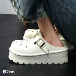 松糕厚底洞洞鞋女外穿2025新款春季增高一腳蹬包頭半拖勃肯涼拖鞋