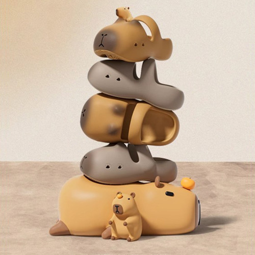 卡皮巴拉水豚半拖鞋女夏外穿卡通綁帶洞洞鞋室內居家防滑涼拖鞋女