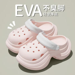 新瑪麗珍女款高跟洞洞鞋EVA洞洞鞋女士夏季外穿增高沙灘海邊拖鞋