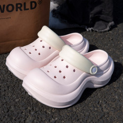 厚底增高洞洞鞋女2025新款夏季外穿防臭網紅超火沙灘包頭女涼拖鞋