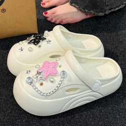 踩屎感洞洞鞋女夏季外穿2025新款超火厚底海邊沙灘防滑包頭半拖鞋