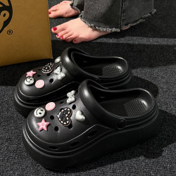 厚底洞洞鞋女式外穿增高2025夏季新款EVA防臭沙灘包頭涼拖鞋女士