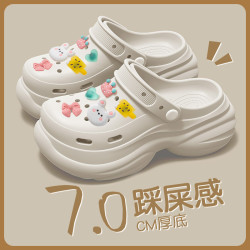 厚底洞洞鞋女士外穿夏季2025新款室內防滑包頭增高涼拖鞋女士夏