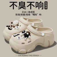 新款黑白煤球厚底EVA防滑外穿洞洞鞋女款增高沙灘包頭踩屎感涼拖