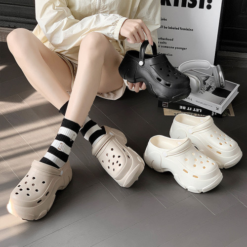 新款黑白煤球厚底EVA防滑外穿洞洞鞋女款增高沙灘包頭踩屎感涼拖 新款黑白煤球厚底EVA防滑外穿洞洞鞋女款增高沙灘包頭踩屎感涼拖