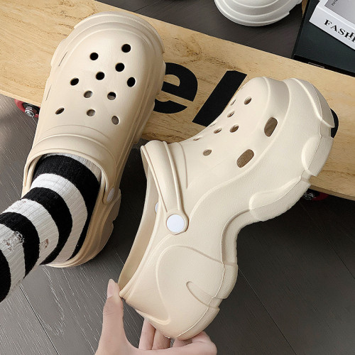 新款黑白煤球厚底EVA防滑外穿洞洞鞋女款增高沙灘包頭踩屎感涼拖 新款黑白煤球厚底EVA防滑外穿洞洞鞋女款增高沙灘包頭踩屎感涼拖