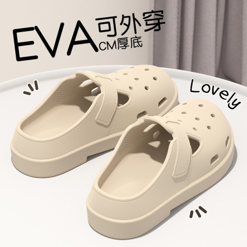 包頭拖女款夏季防滑松糕軟底踩屎感洞洞鞋外穿沙灘勃肯涼拖半拖鞋