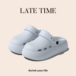 簡約純色eva洞洞鞋女夏室內居家軟底防滑包頭外穿沙灘涼拖鞋透氣