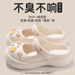 瑪麗珍洞洞鞋女夏季2025新款甜美可愛外穿軟底增高沙灘包頭涼拖鞋