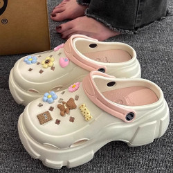 厚底增高洞洞鞋女款夏季外穿防臭網紅超火海邊沙灘絕美包頭涼鞋女