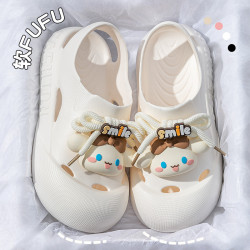 卡通洞洞鞋女款夏季2025新款外穿厚底時尚超火防滑包頭涼拖鞋女士