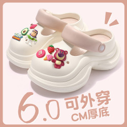 足弓厚底洞洞鞋女夏季外穿海邊沙灘防滑透氣兩穿eva拖鞋女款