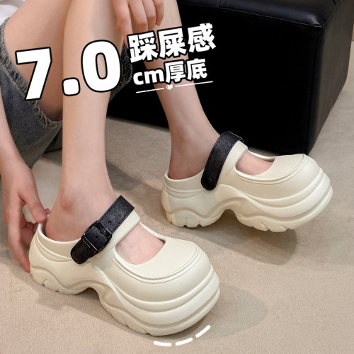 夏季新款韓式ins風7cm厚底勃肯鞋Eva踩屎感外穿百搭顯瘦包頭拖女