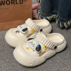 厚底洞洞鞋女夏季外穿2025新款可愛卡通海邊防滑沙灘包頭半拖涼鞋