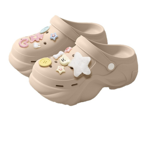 厚底多巴胺洞洞鞋女款2025新款夏季戶外穿防滑包頭增高涼拖鞋女士