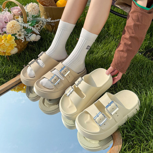 新款拖鞋女防滑EVA增高超厚底居家時尚超軟踩屎感一字拖內外穿