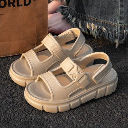 厚底踩屎感拖鞋女2025年夏季新款外穿增高軟底魔術貼海邊沙灘涼鞋