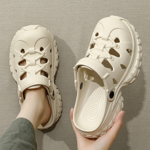 厚底防滑洞洞鞋女款夏季外穿溯谿透氣海邊沙灘包頭eva拖鞋男