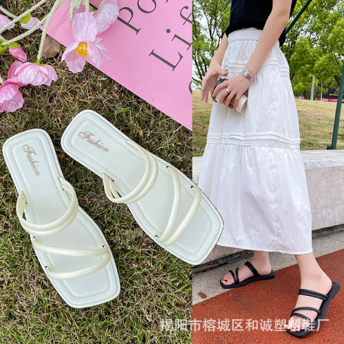 法式平底拖鞋女夏外穿2025新款平底一字帶仙女風度假涼拖鞋ins潮