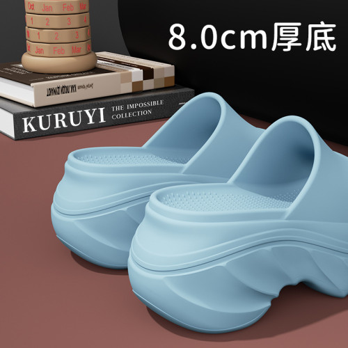 夏季新款厚底涼拖鞋女外穿高跟防滑EVA踩屎感海邊沙灘增高拖鞋女