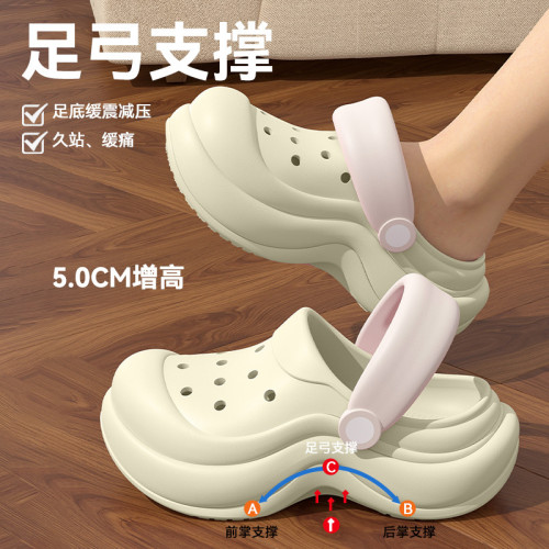 足弓支撐洞洞鞋女款夏季2025新款外穿厚底不累腳防滑包頭拖鞋女士