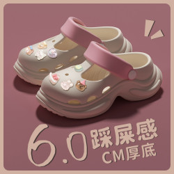 足弓支撐洞洞鞋女款夏季外穿2025新款厚底沙灘防滑防臭包頭涼拖鞋