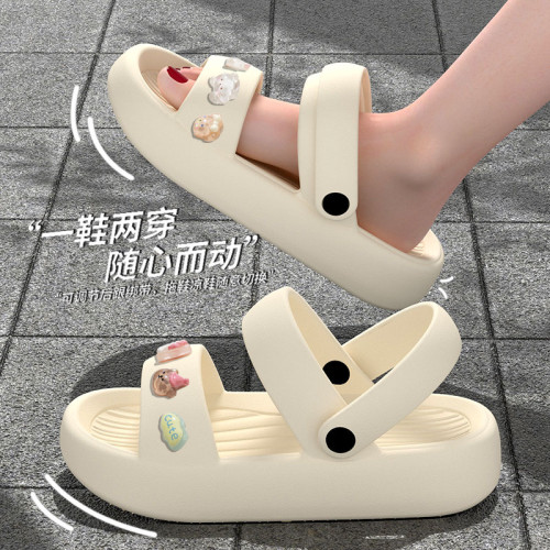 厚底涼鞋女夏季外穿防滑2025新款海邊沙灘鞋eva帶後跟兩穿涼拖鞋