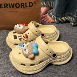 厚底增高洞洞鞋女2025新款外穿超火絕美沙灘防滑可愛包頭涼拖鞋夏