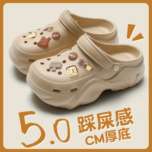 可愛配飾+厚底洞洞鞋女外穿夏季新款可愛包頭涼鞋女式eva沙灘拖鞋