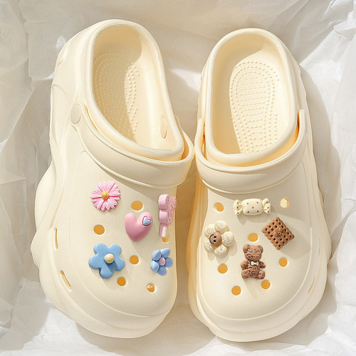 可愛配飾+厚底洞洞鞋女外穿夏季新款可愛包頭涼鞋女式eva沙灘拖鞋