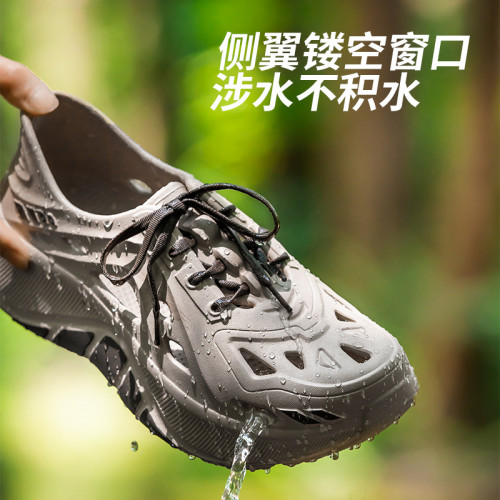 厚底洞洞鞋男款夏季外穿防滑防臭踩屎感拖鞋戶外釣魚溯谿沙灘涼鞋