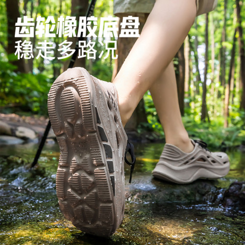 厚底洞洞鞋男款夏季外穿防滑防臭踩屎感拖鞋戶外釣魚溯谿沙灘涼鞋