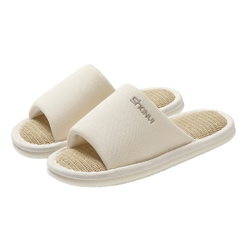 家居亞麻拖鞋女春秋季情侶室內透氣軟底靜音防滑地板開口拖男