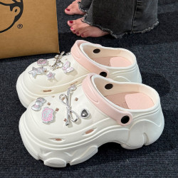 時尚ins厚底洞洞鞋女款夏季外穿增高防滑海邊沙灘超火包頭涼拖鞋