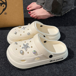 踩屎感洞洞鞋女夏外穿防滑網紅超火沙灘厚底eva防臭包頭涼拖鞋男