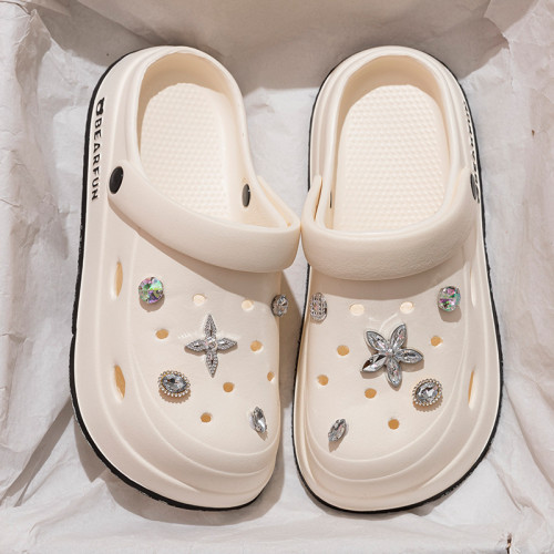 踩屎感洞洞鞋女夏外穿防滑網紅超火沙灘厚底eva防臭包頭涼拖鞋男