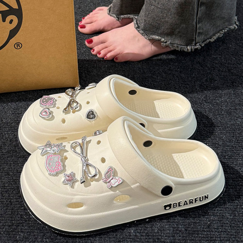 踩屎感洞洞鞋女夏外穿防滑網紅超火沙灘厚底eva防臭包頭涼拖鞋男