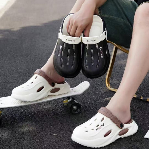 時尚洞洞鞋男士夏季外穿運動耐磨包頭涼鞋防滑厚底踩屎感沙灘涼拖